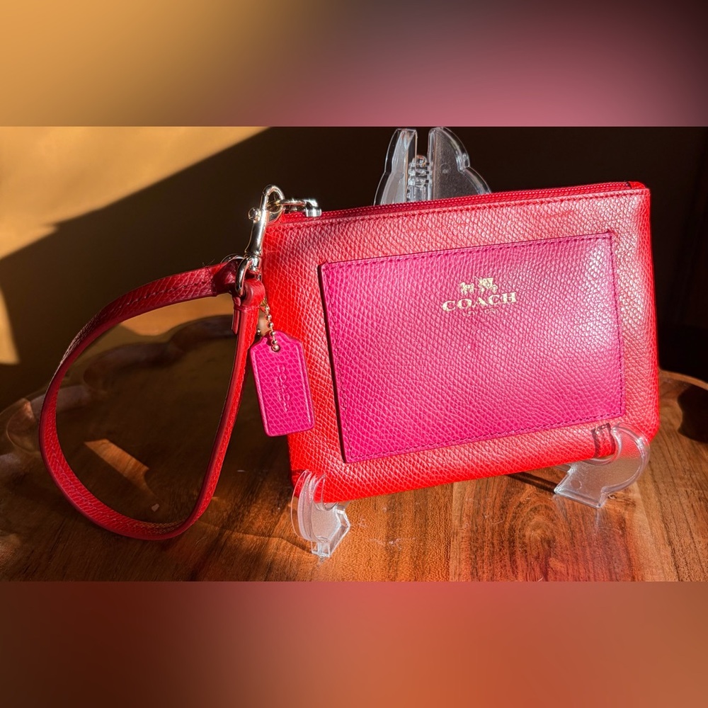 Coach Cardinal Pink Ruby Crossgrain Leather Small Wristlet F5314 - Picture 3 of 14